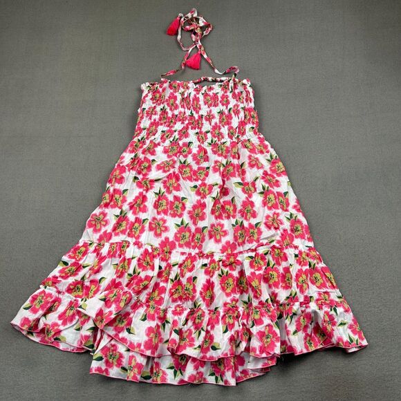 Tiare Hawaii Revolve Bellini Mini Halter Dress Small Pink Poipu White Tiered - Picture 2 of 10